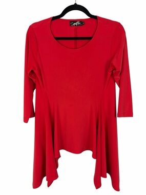 Sympli Red Asymmetrical Tunic Top Size 8 Made in Canada Flowy Stretch
